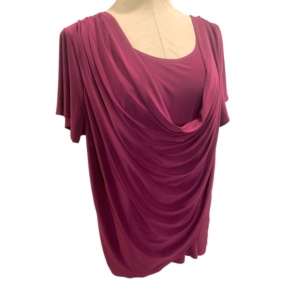 Size 1X Dressbarn Womens Merlot Draped Shirt Short Sleeve